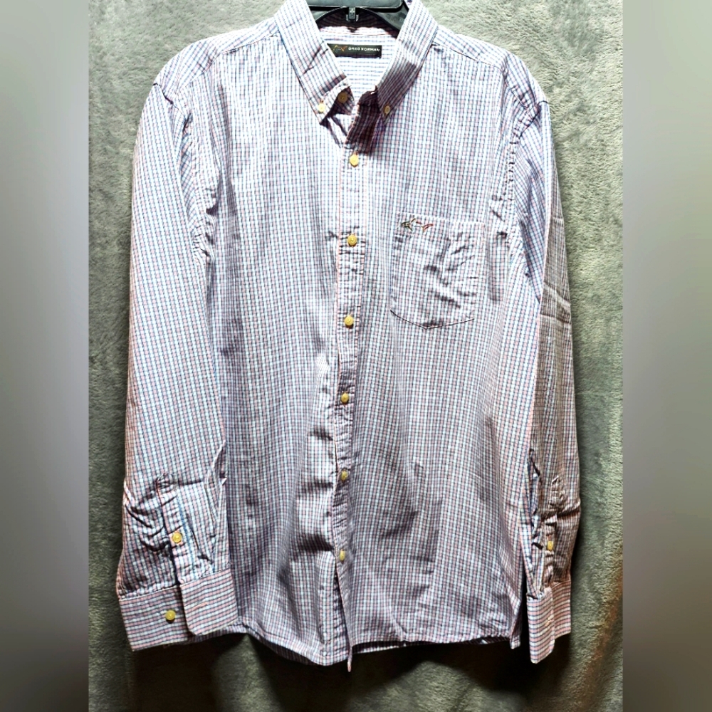 Greg Norman Mens long sleeve button down pink and blue XL